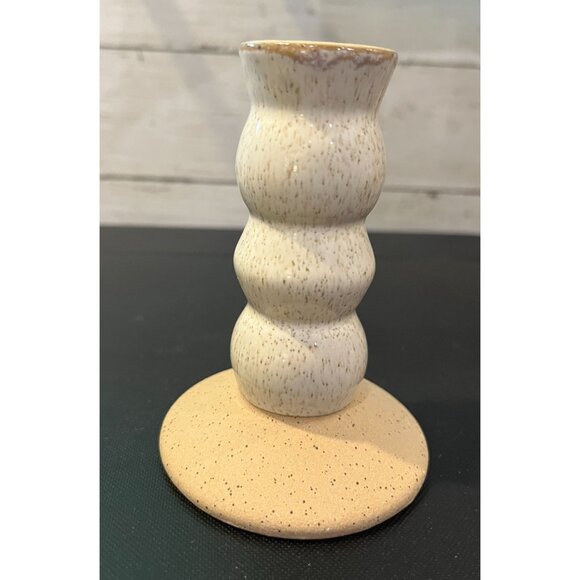 Handmade Pottery Candlestick Holder Cream/Beige Stick Glazed base Unglazed - Picture 2 of 8